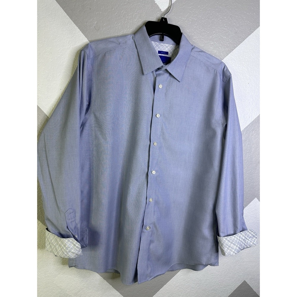 Egara Men's Non Iron 100% Cotton Blue Button Up Dress Shirt Size XL Flip Cuff